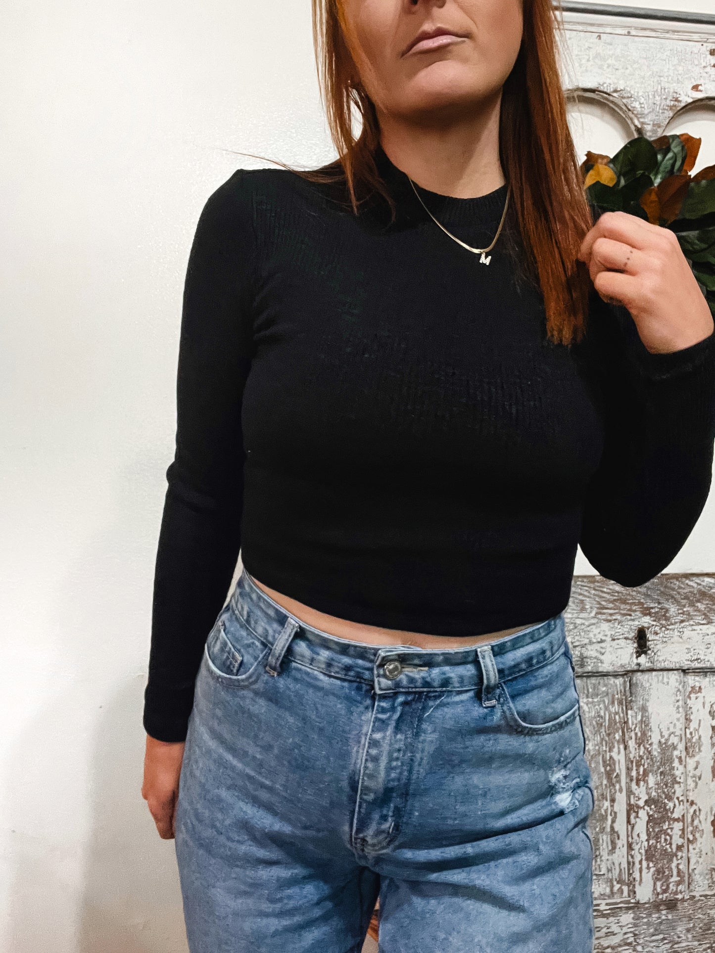 Long Sleeve Mock Neck Crop Top (READY TO SHIP)