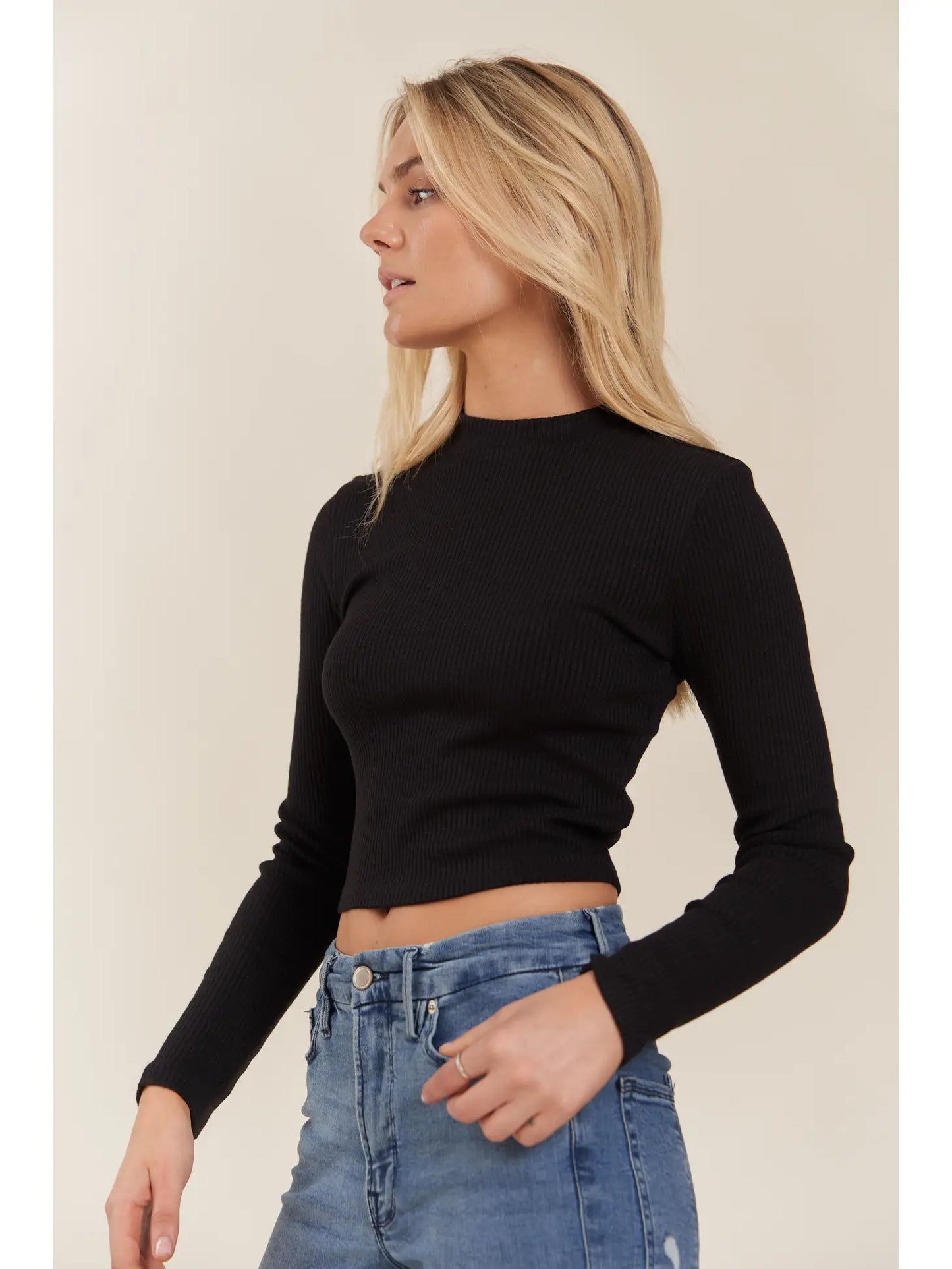 Long Sleeve Mock Neck Crop Top (READY TO SHIP)
