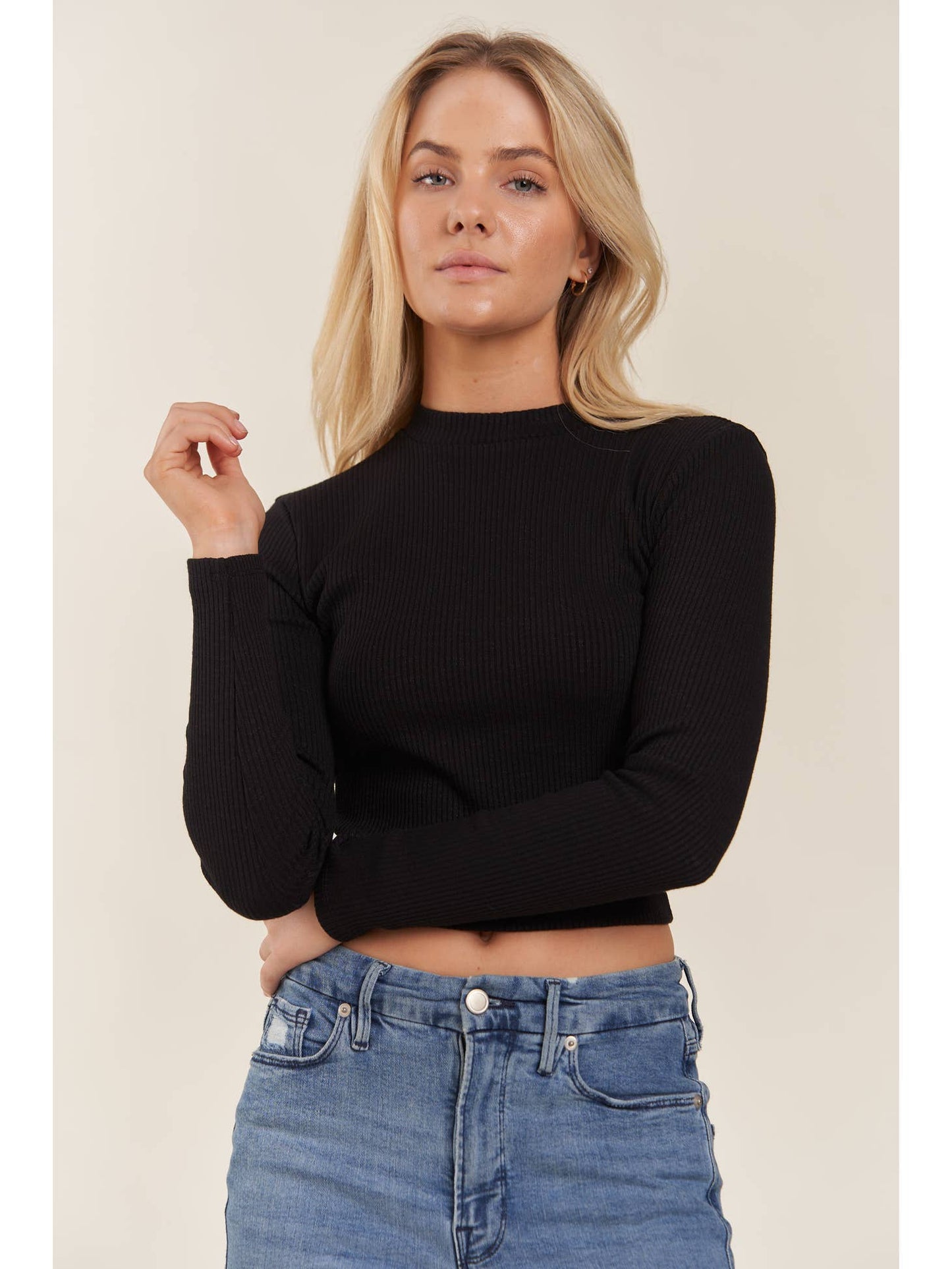 Long Sleeve Mock Neck Crop Top (READY TO SHIP)