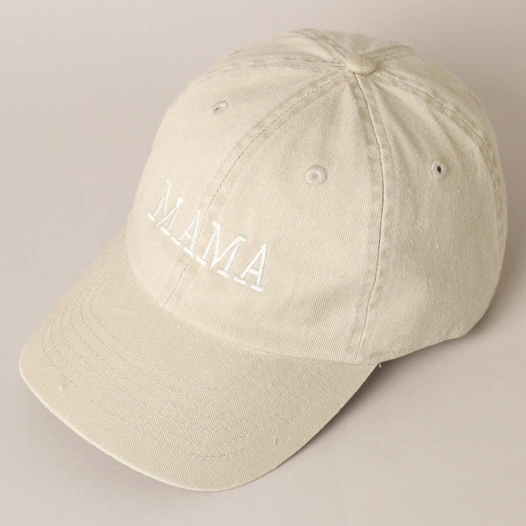 Mama Embroidered Cotton Baseball Cap - Tan