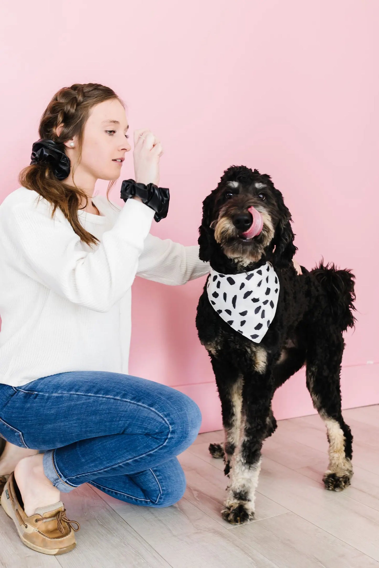 Spotted Pet Bandana + Scrunchie Slide on Collar