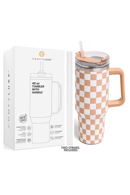 Checkered 40oz Tumbler with Handle (READY TO SHIP)