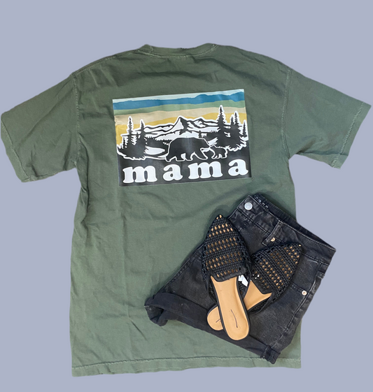 MAMA pocket comfort colors sage tee