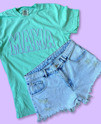MAMA - LAVENDER + TEAL puff print