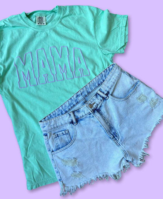 MAMA - LAVENDER + TEAL puff print