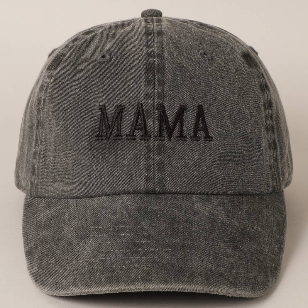 Mama Embroidered Cotton Baseball Cap - Black