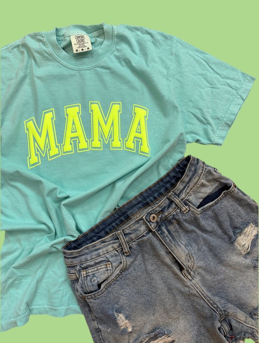 MAMA - LAVENDER + NEON GREEN puff print