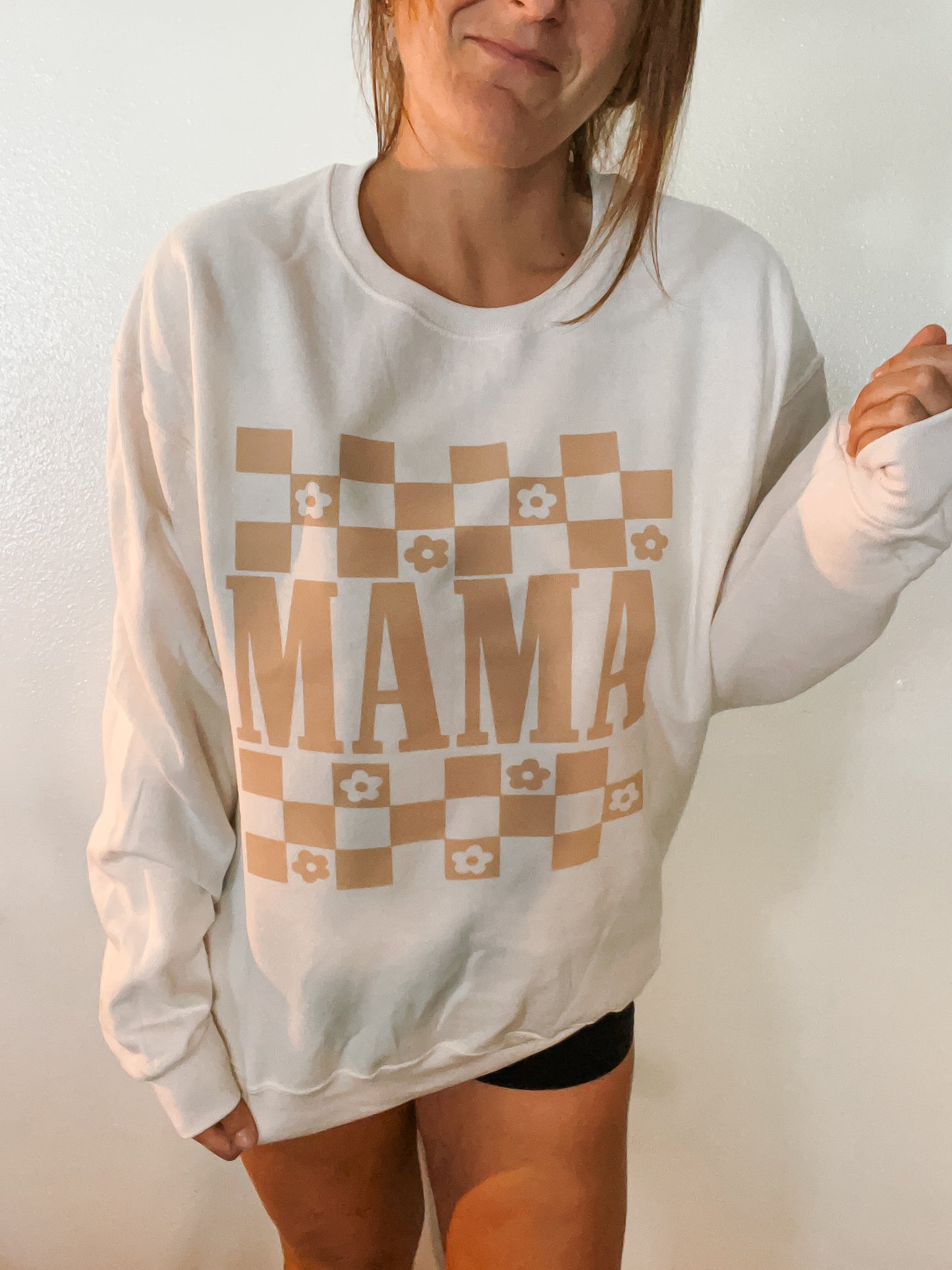 MAMA CHECKERED - Cream Sweatshirt