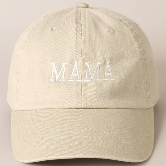 Mama Embroidered Cotton Baseball Cap - Tan