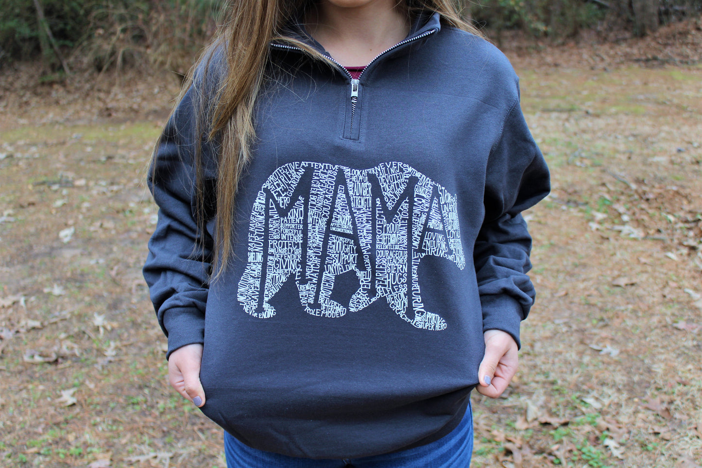 What's In A Mama Bear (Charcoal) Pullover Quarter Zip