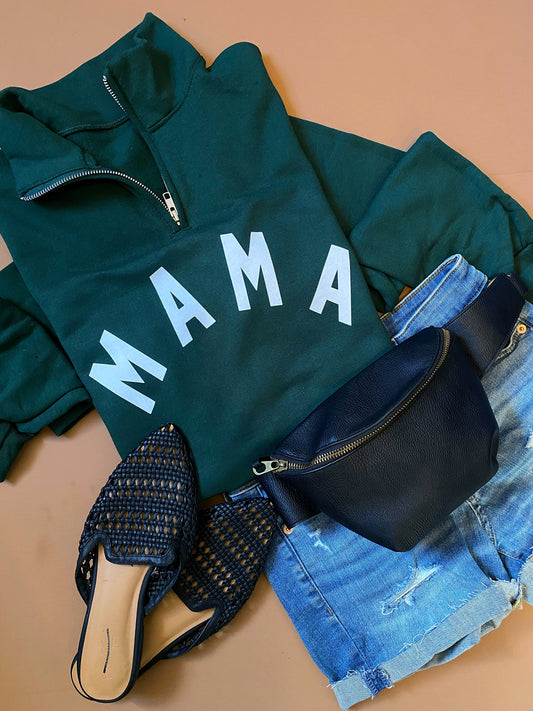 MAMA - Forest Green Quarter Zip Pullover