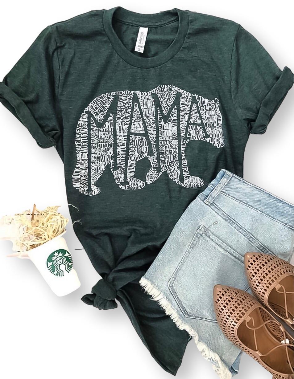 What's In A Mama Bear Forest Green tee
